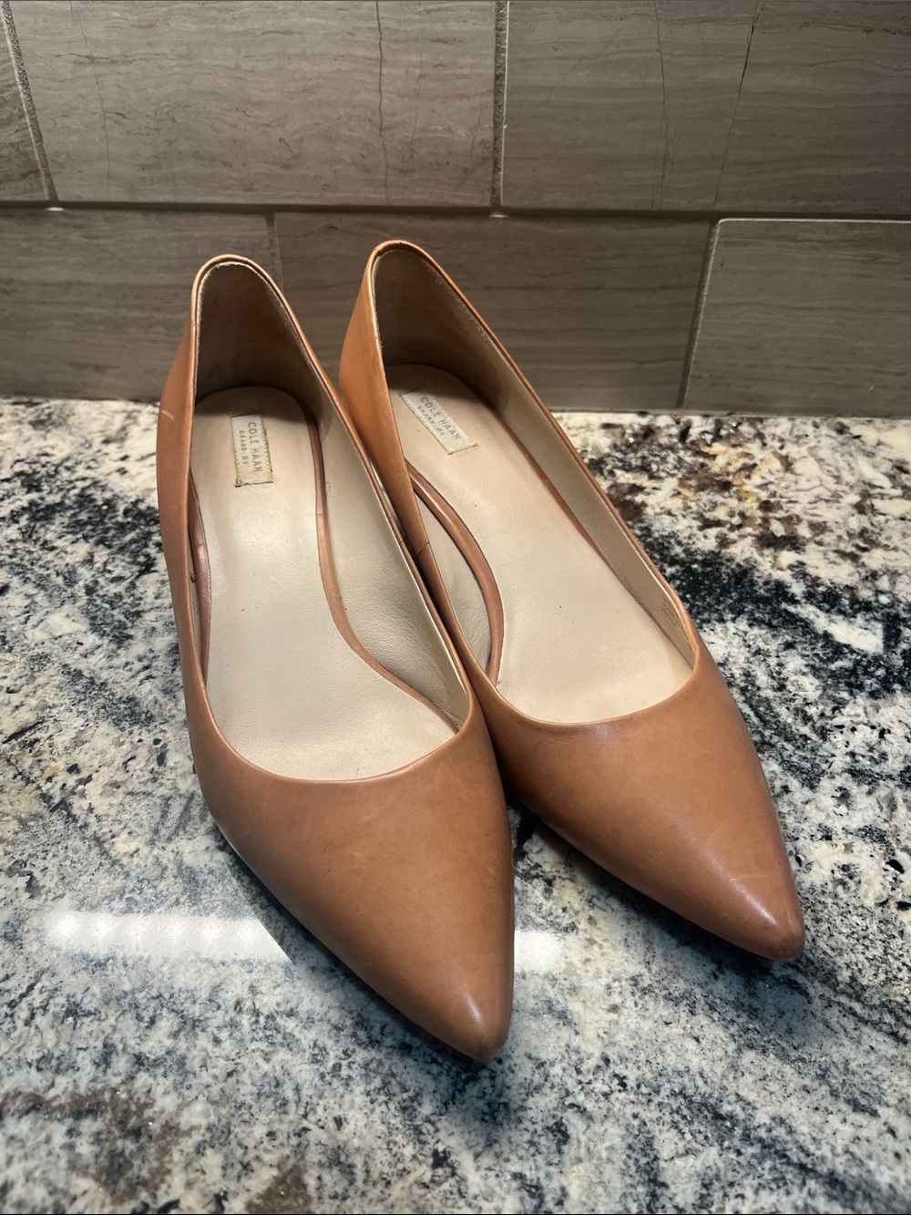 Cole Haan Tan Pointed-Toe Leather Pumps